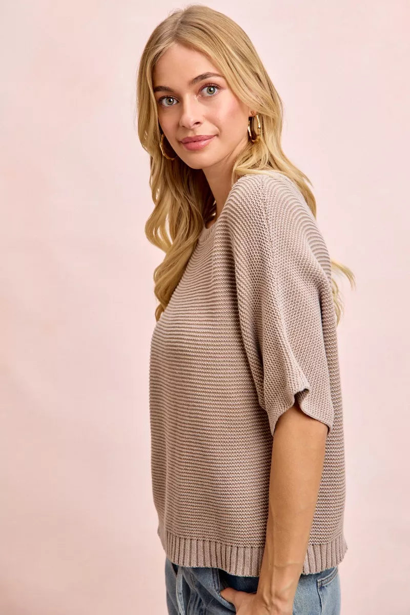 bibi short dolman sleeves washed knit top - front view