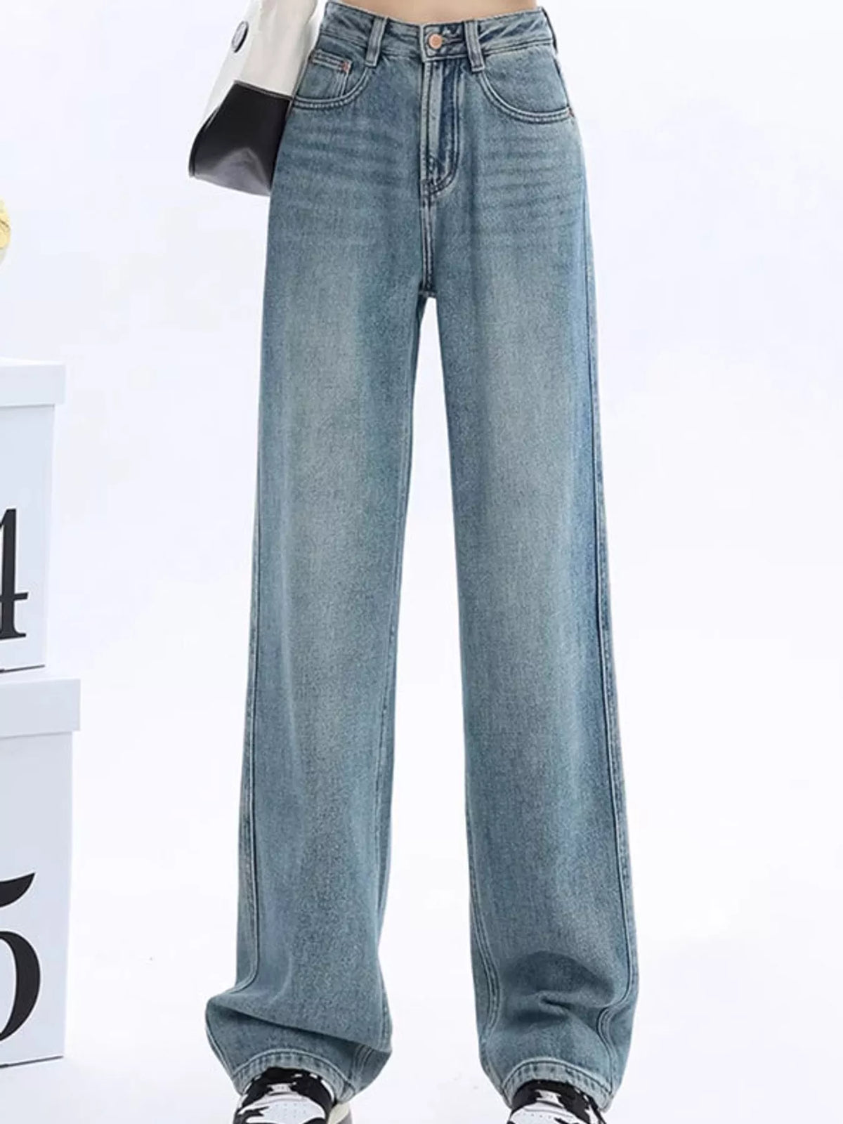 high-waisted vintage wash wide-leg jeans | dropsona - neutral - everyday use