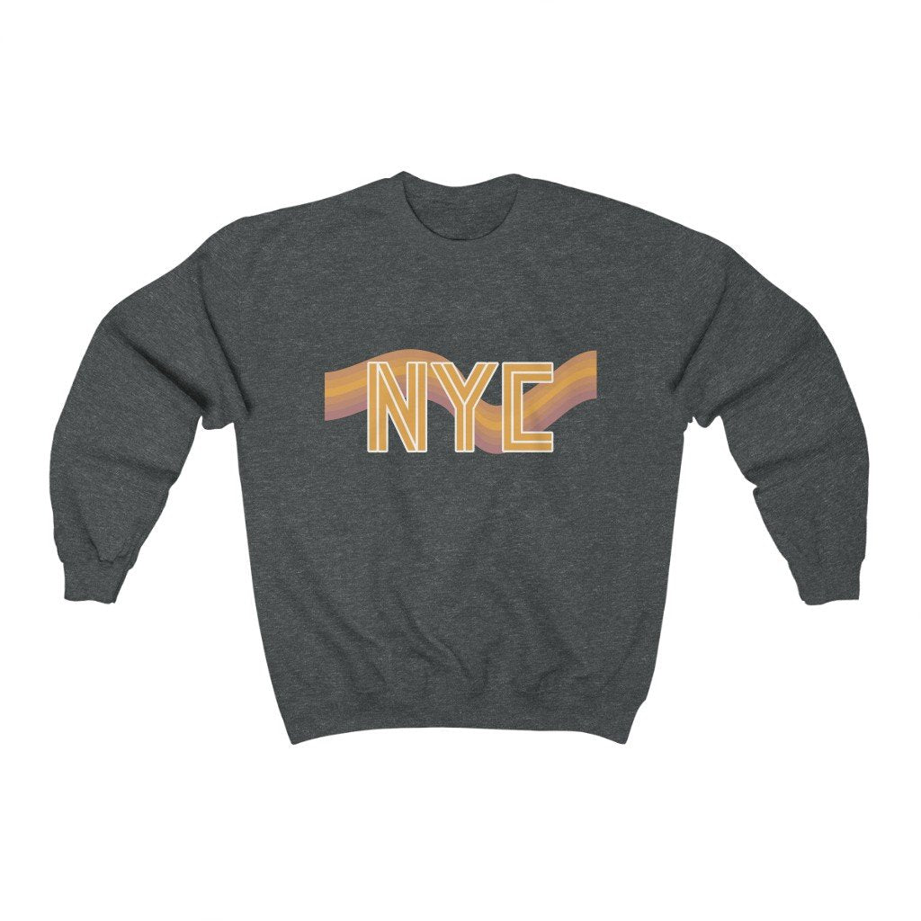 womens nyc retro 70's crewneck sweatshirt – | dropsona - neutral - close-up detail
