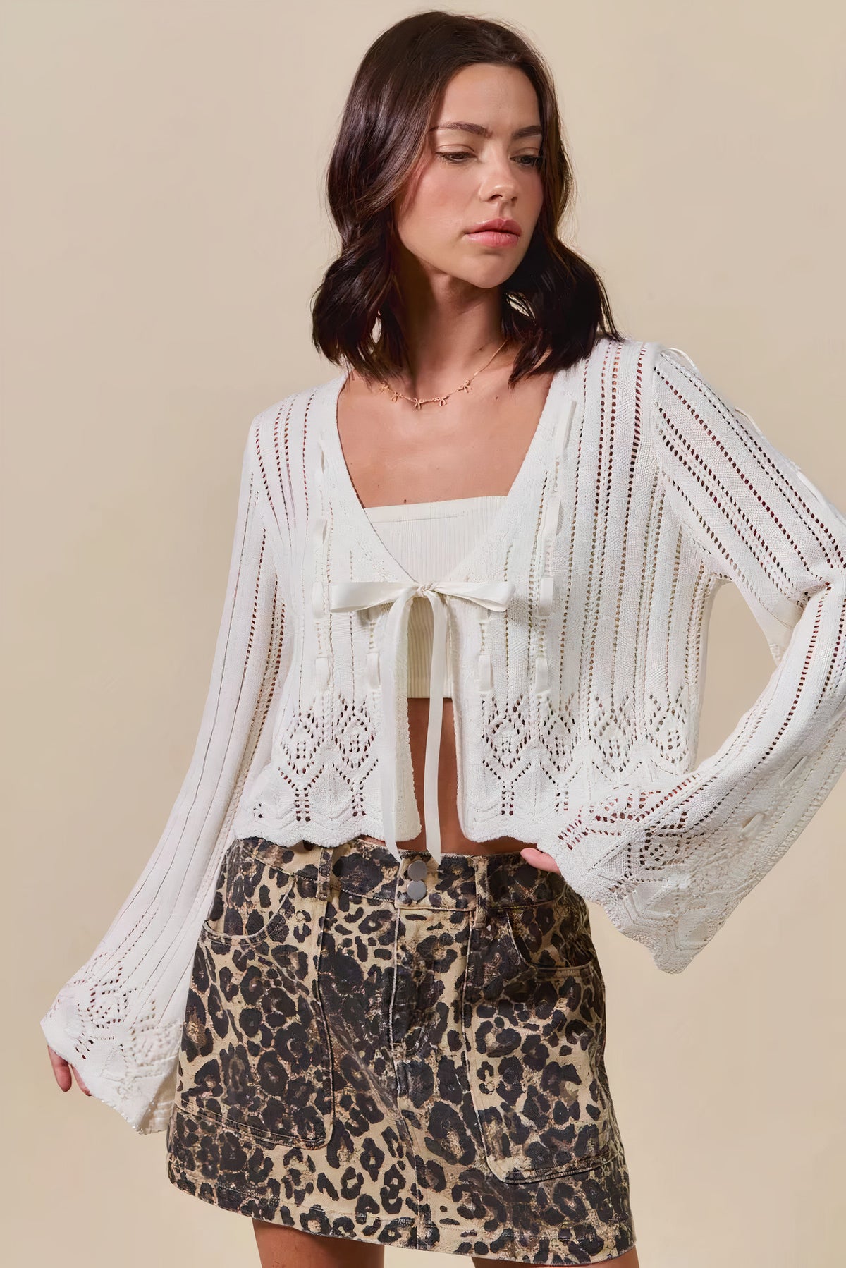 so me textured sweater open front ribbon tie cardigan - everyday wear