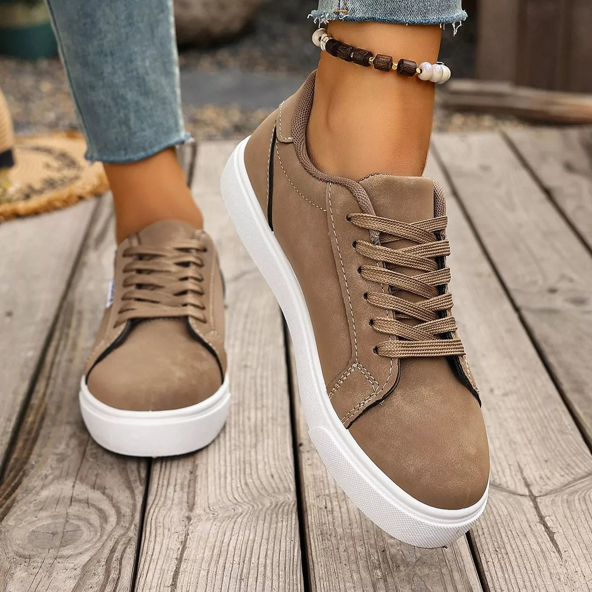 round toe lace up sneakers – aloha sandals | dropsona - neutral - everyday use