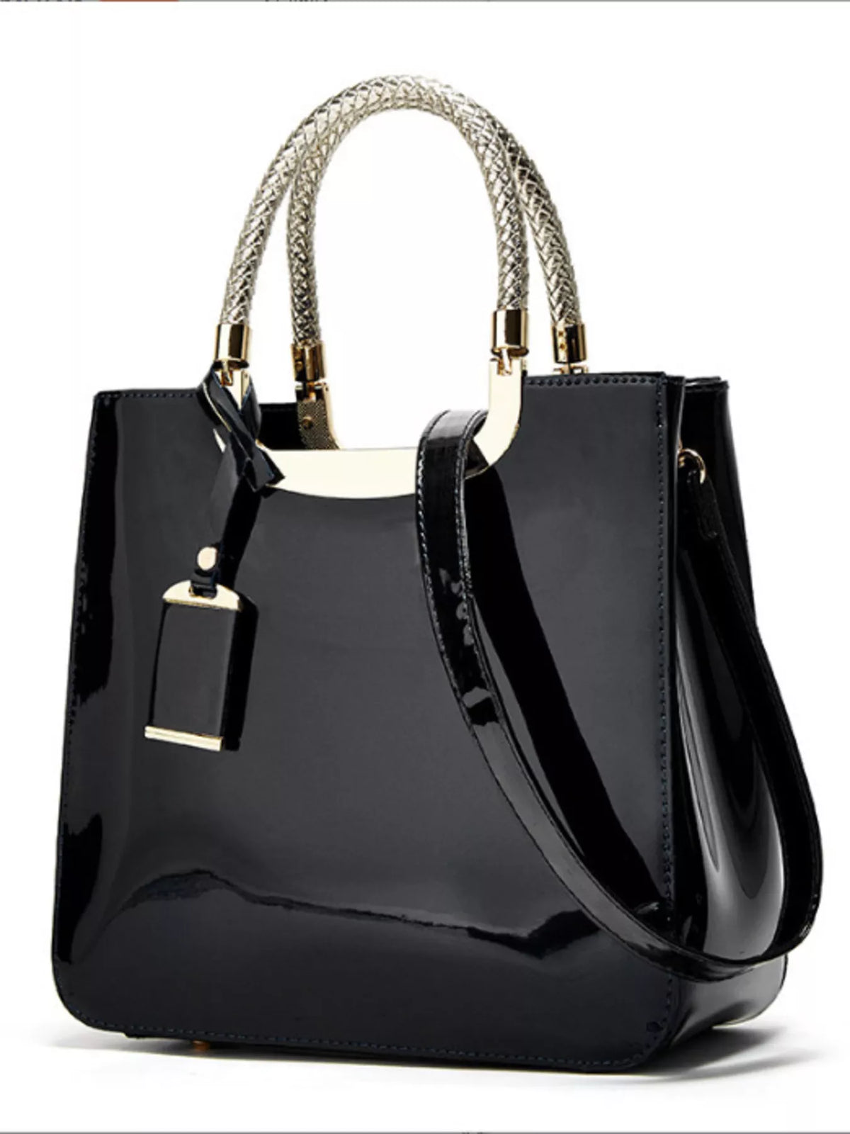 pu leather handbag with metallic braided handle | dropsona - neutral - front view