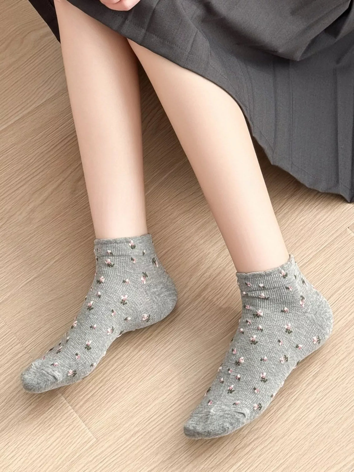 floral ankle socks – candy | dropsona cotton - neutral - front view