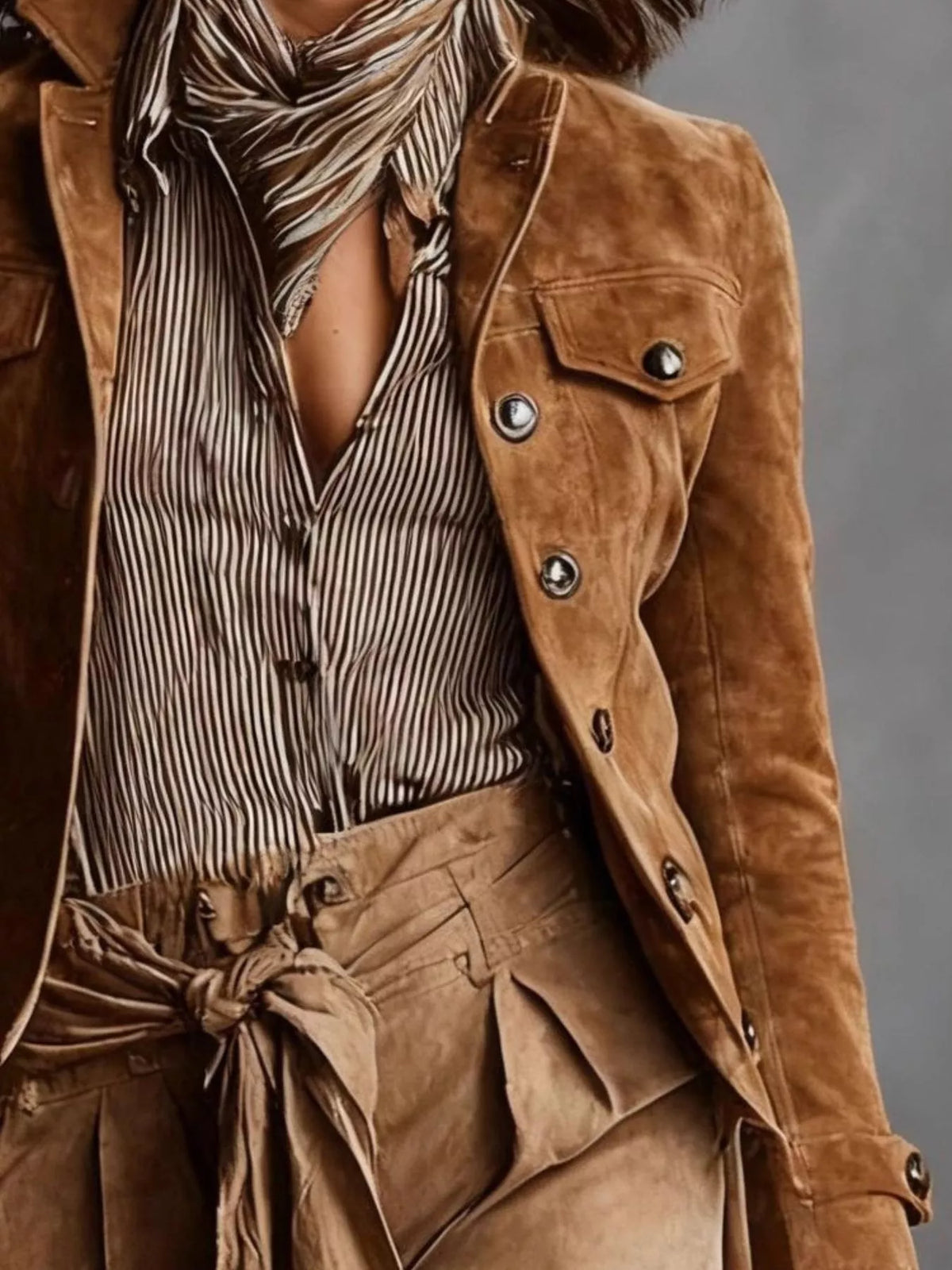 full size suede utility blazer with button-front | dropsona - neutral - front view
