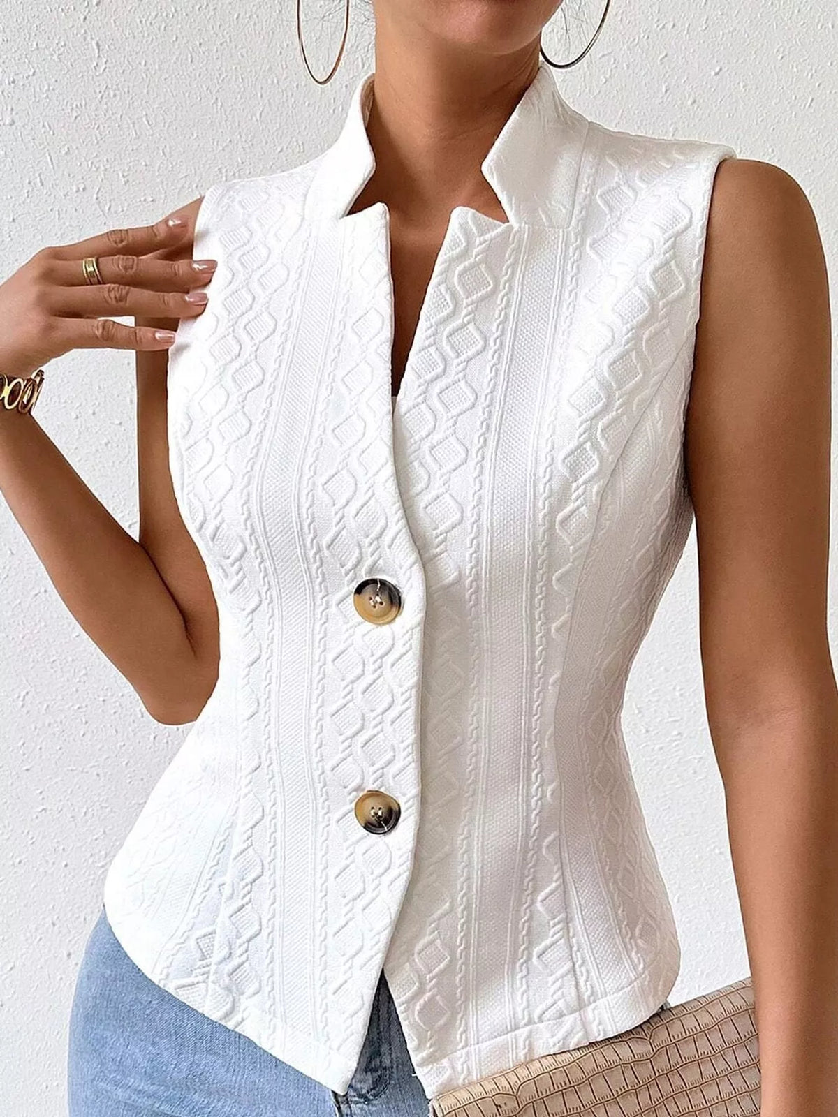 textured single-breasted vest coat – buttoned closure | dropsona - neutral - everyday use