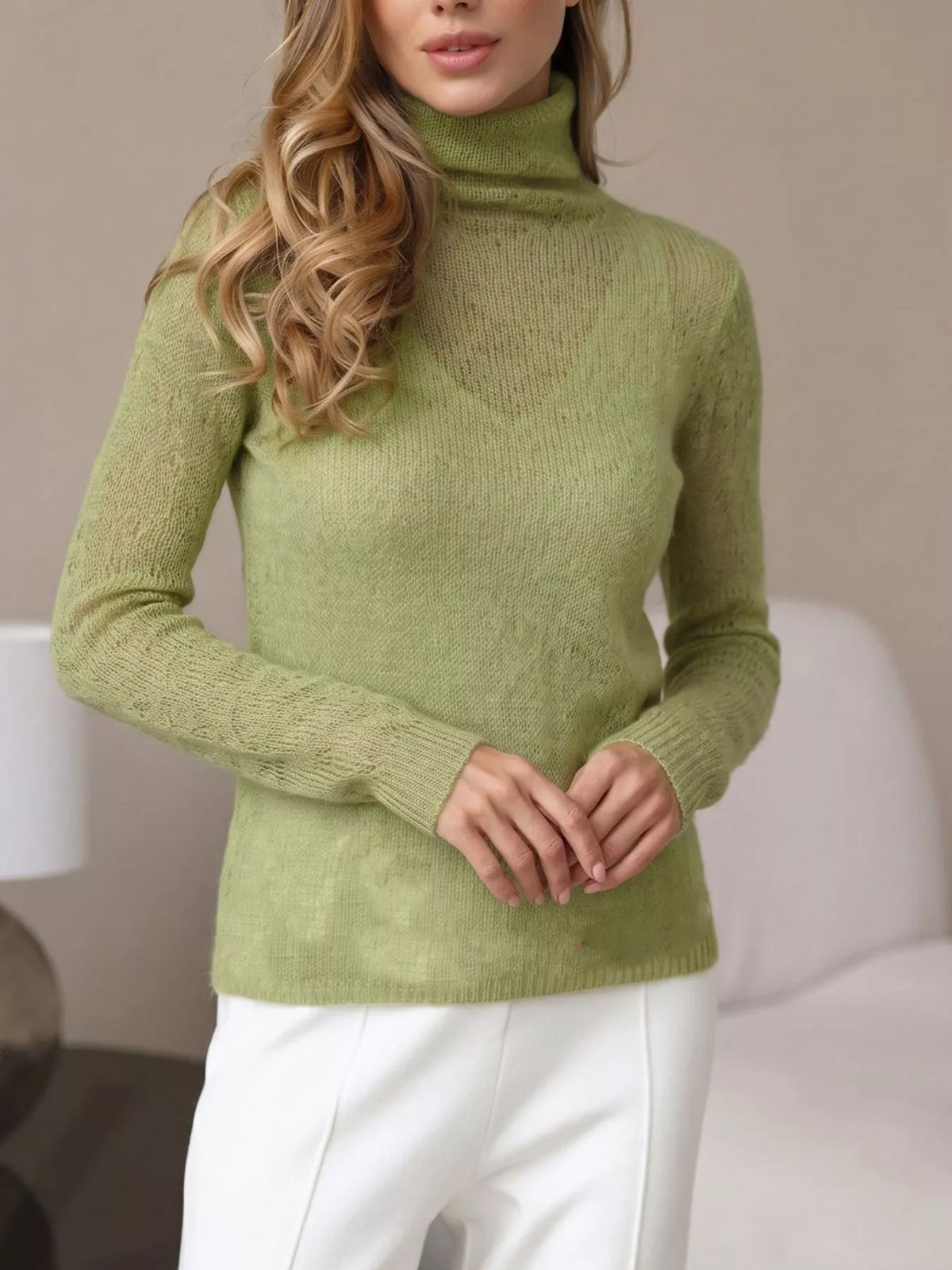 sheer turtleneck knit top | dropsona - neutral - everyday use
