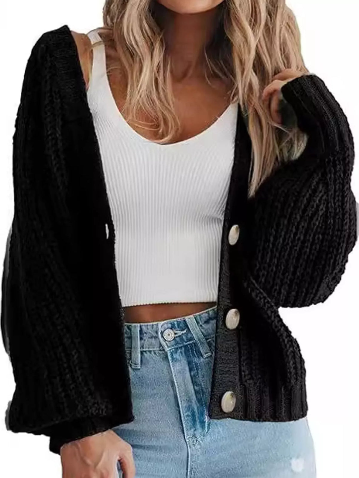 full size chunky knit button-down cardigan plus | dropsona - neutral - material texture