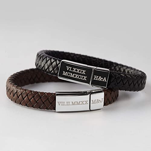 roman numerals engraved mens bracelet, woven braided l | dropsona - neutral - size reference