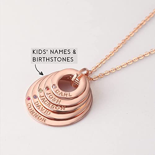 mom necklace birthstone, with kids names, | dropsona - neutral - close-up detail
