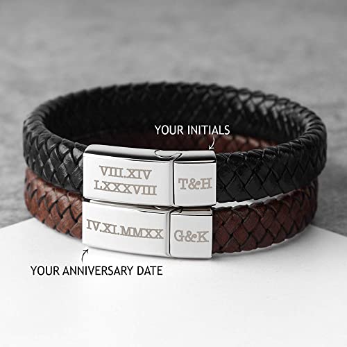 roman numerals engraved mens bracelet, woven braided l | dropsona - neutral - everyday use