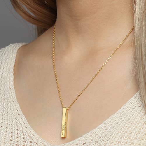 personalized mother necklace, 4 side bar kid | dropsona - neutral - close-up detail