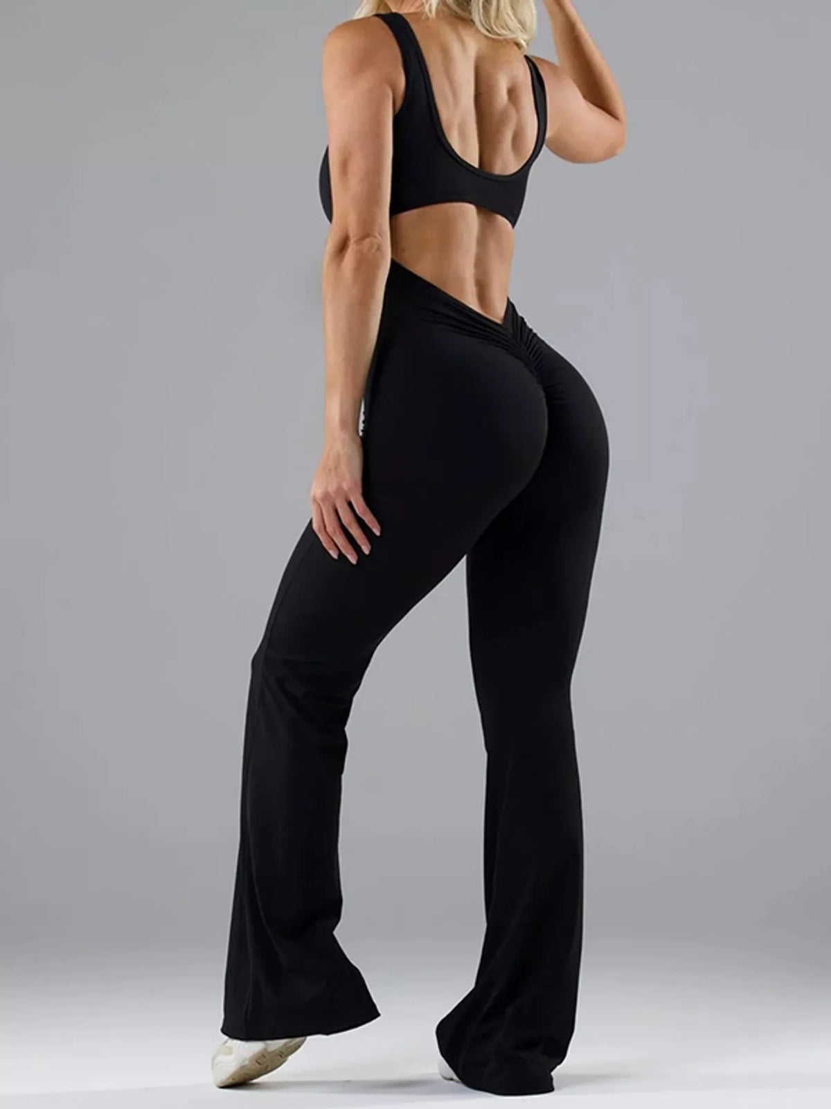 seamless scoop neck active jumpsuit with flared leg | dropsona - neutral - everyday use