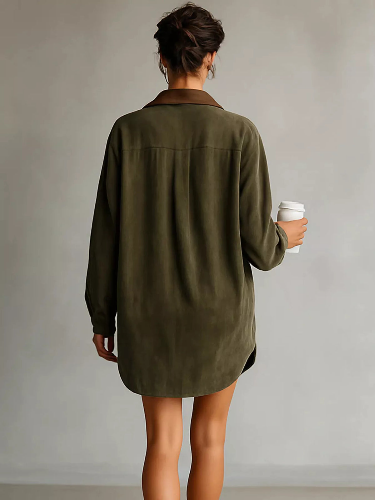 contrast collar mini shirt dress – buttoned | dropsona - neutral - front view