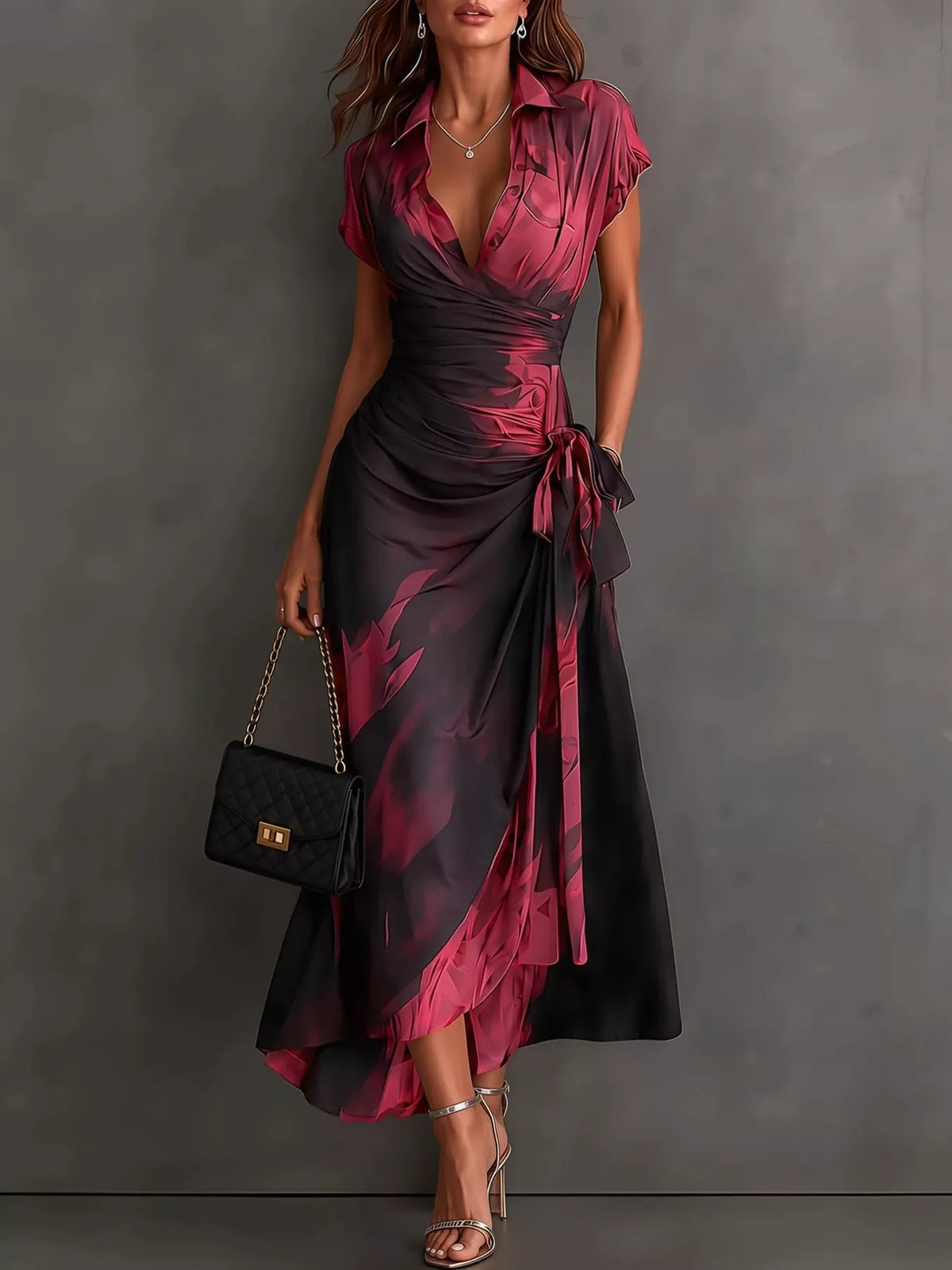 tie detail surplice dress | dropsona - neutral - everyday use