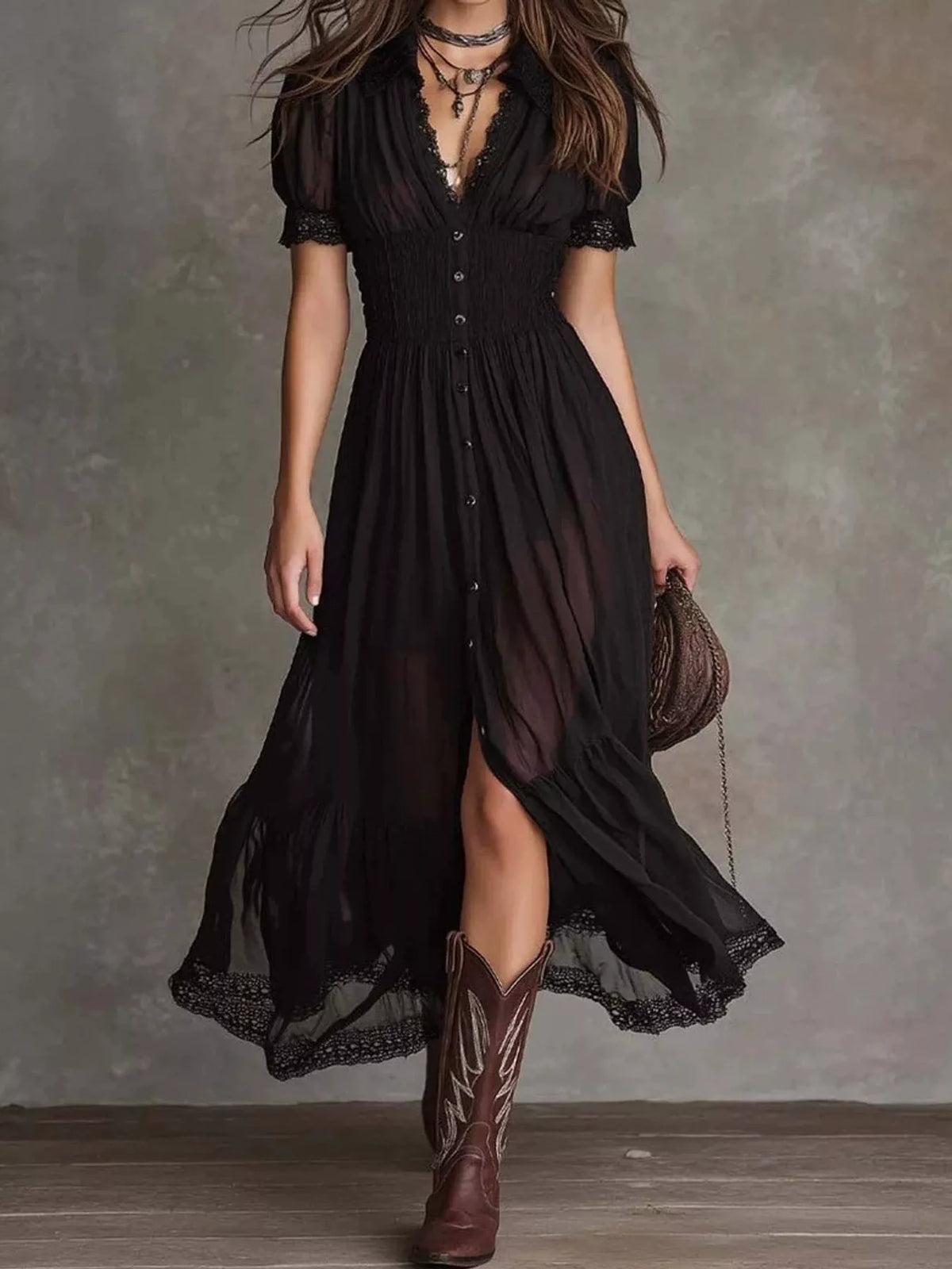 button-down midi dress with lace trim | dropsona - neutral - everyday use