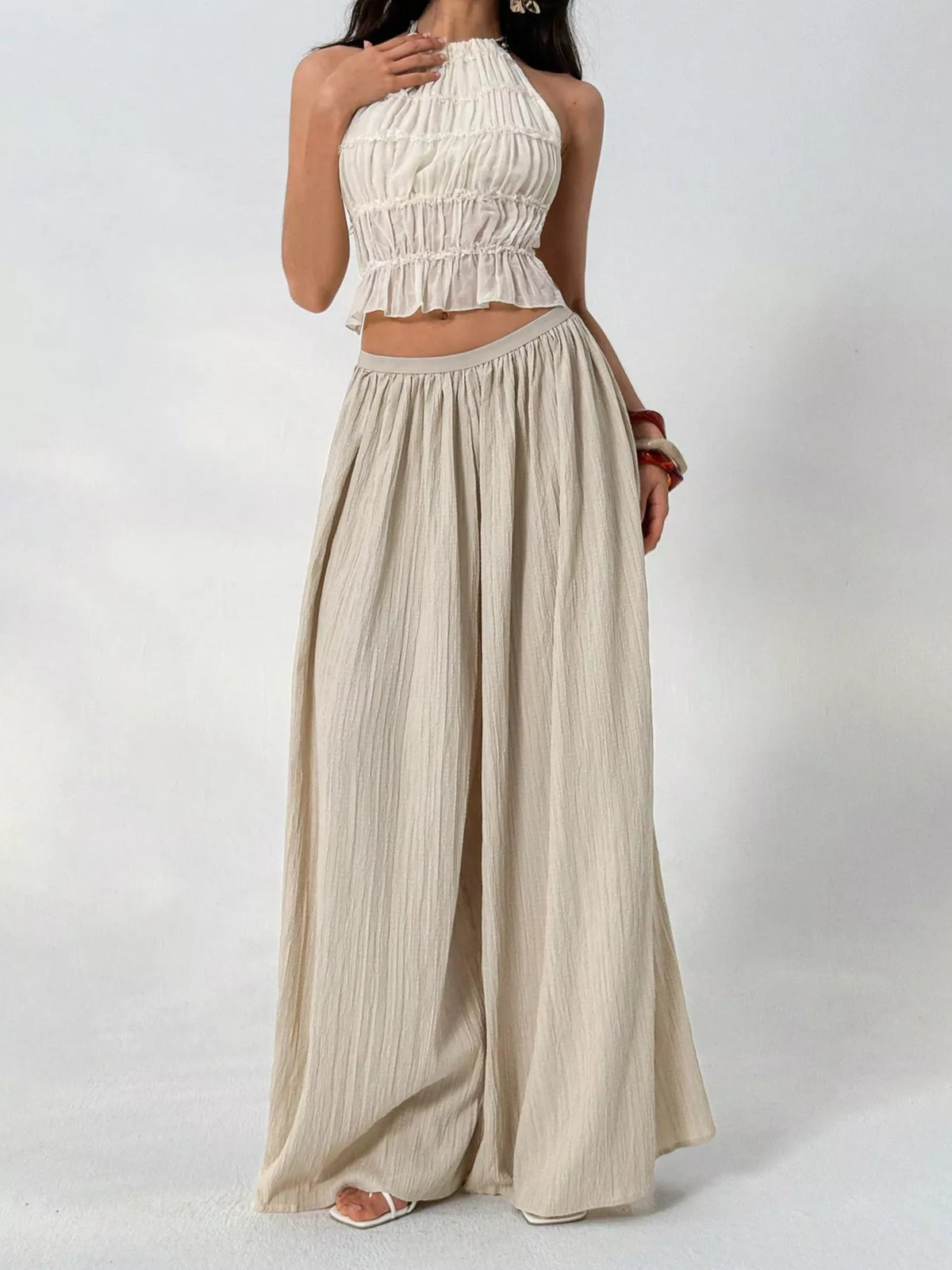 high-waisted wide-leg pleated casual pants | dropsona - neutral - everyday use