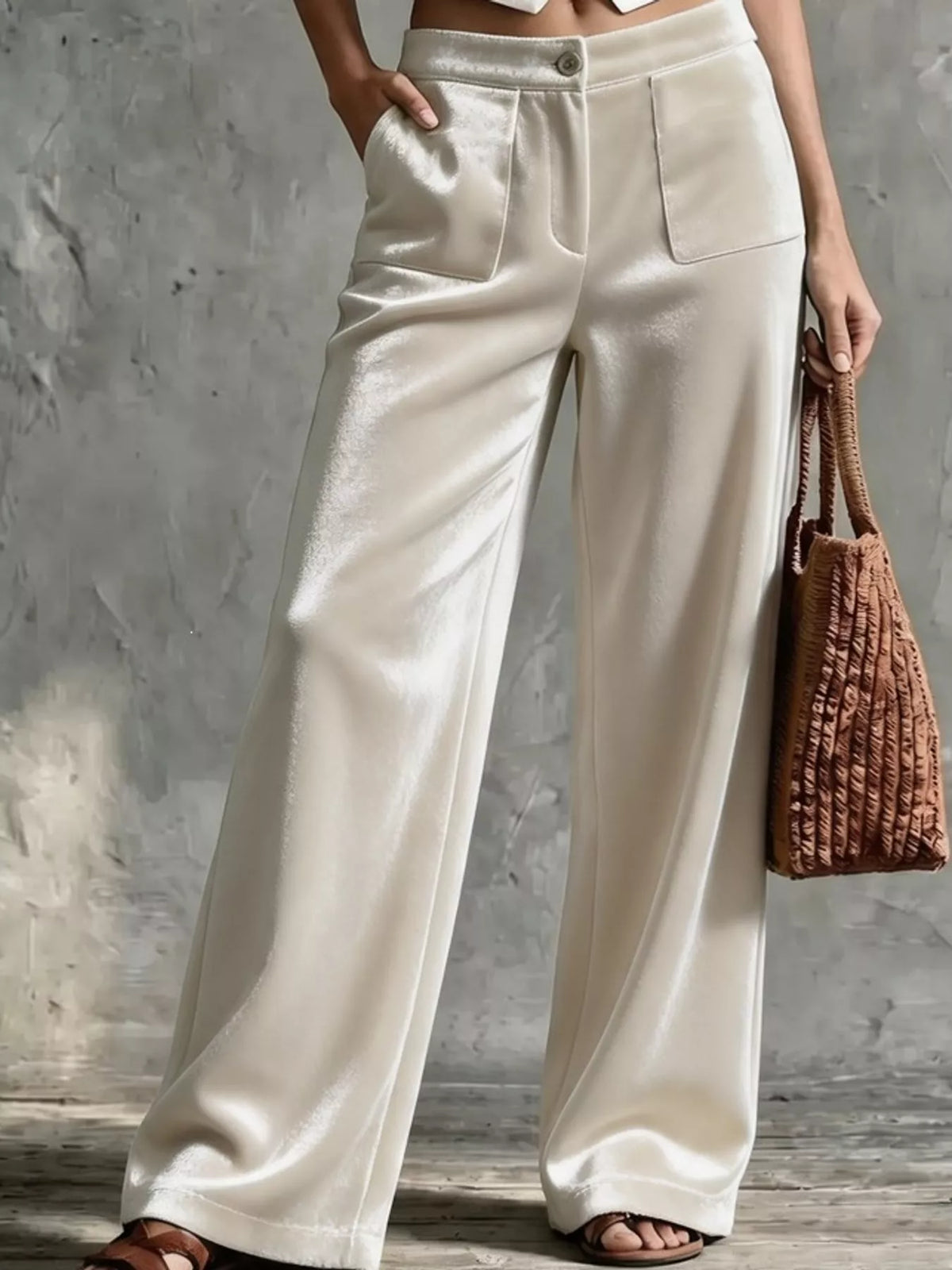 full size high-waisted wide-leg velvet pants with | dropsona - neutral - everyday use