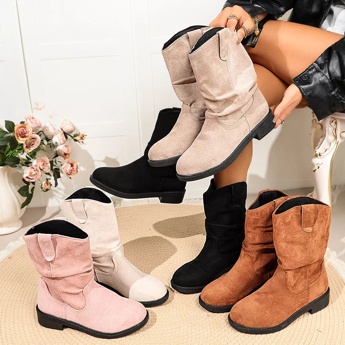 round toe slouchy boots – dear monkey | dropsona - neutral - everyday use