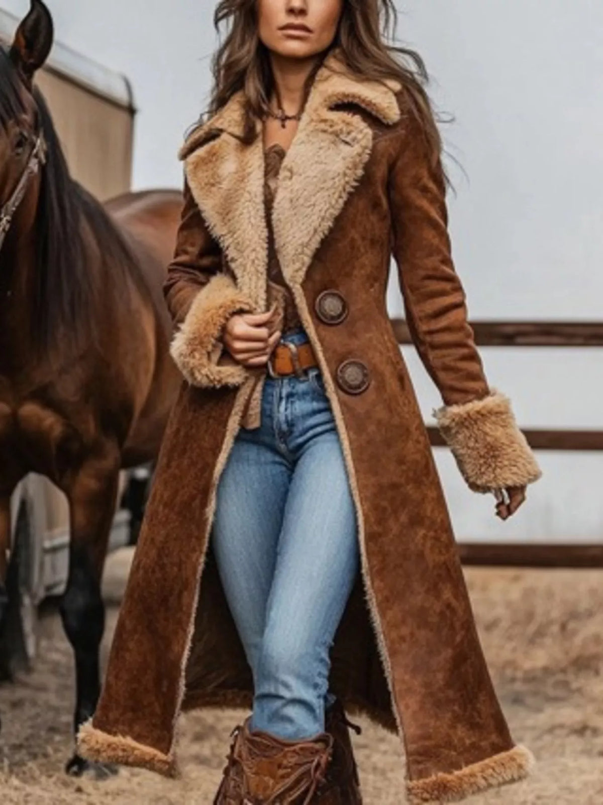 full size vintage-inspired faux suede shearling long | dropsona - neutral - everyday use