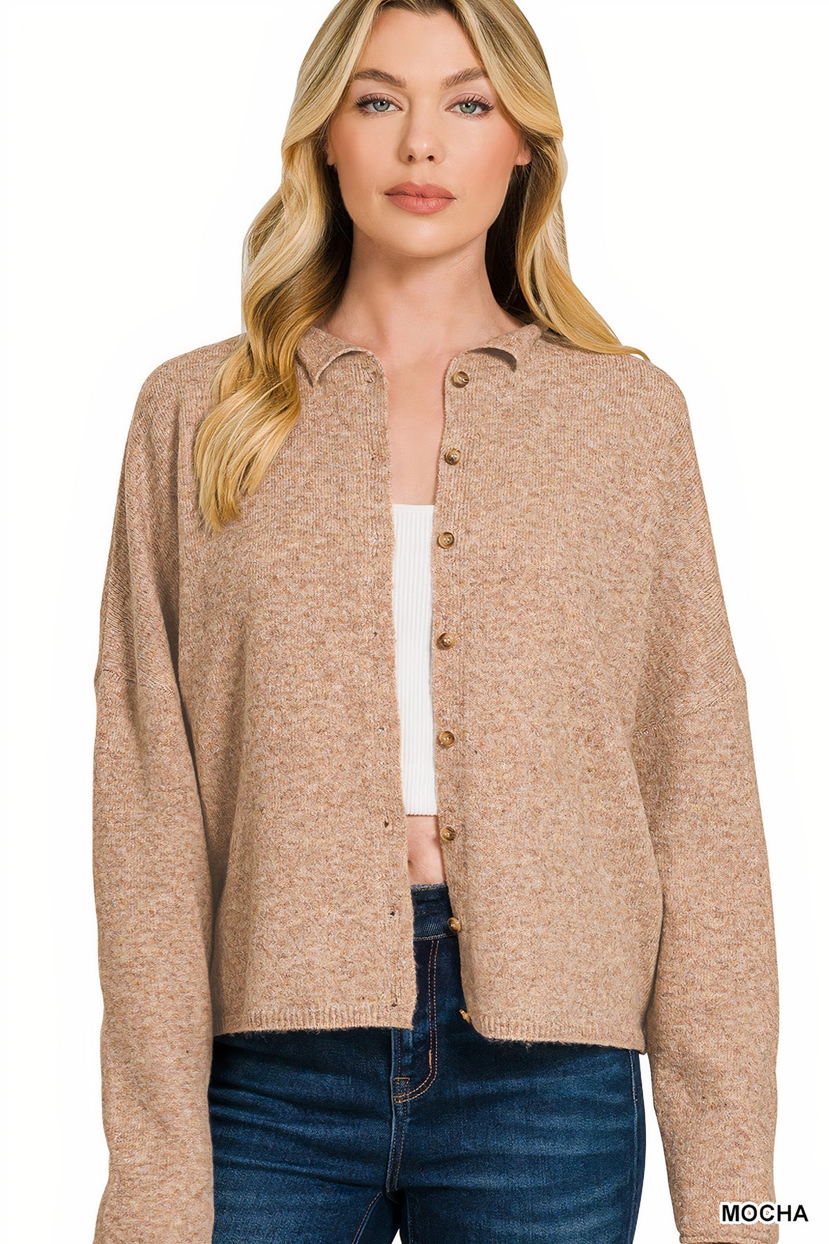 zenana collared button down cardigan sweater - everyday wear
