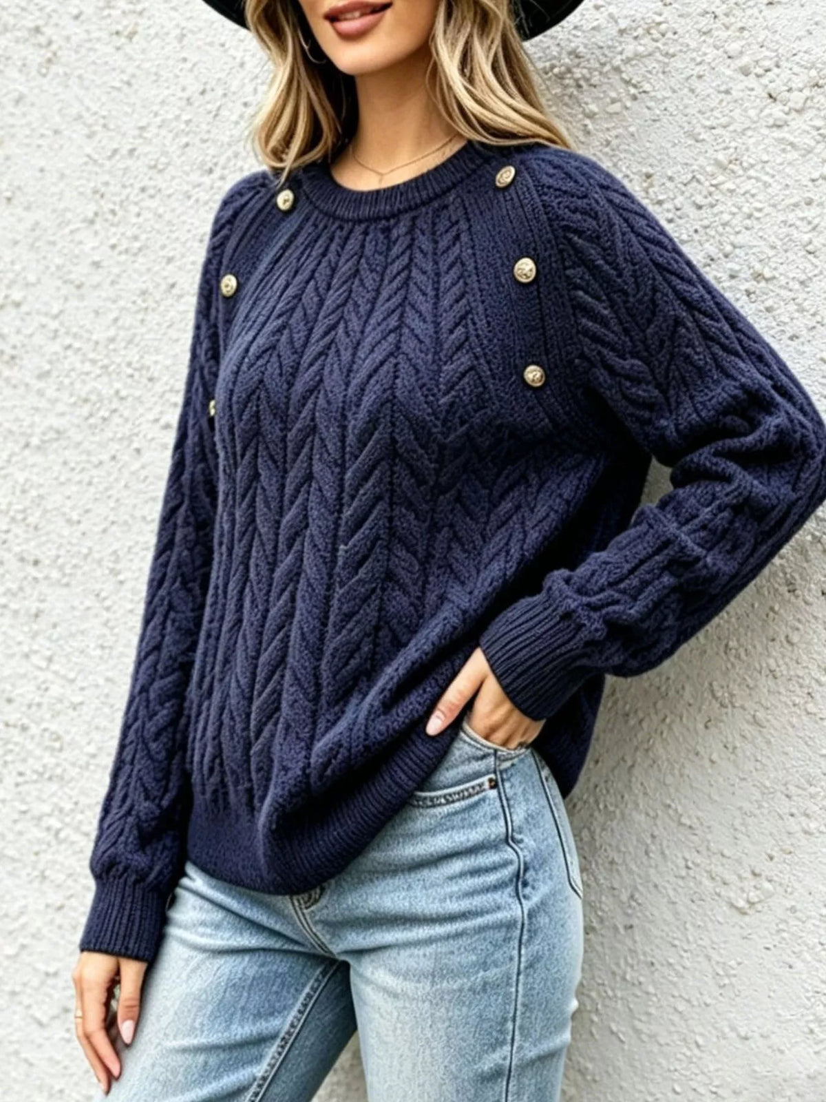 cable-knit raglan sleeve sweater | dropsona - neutral - front view