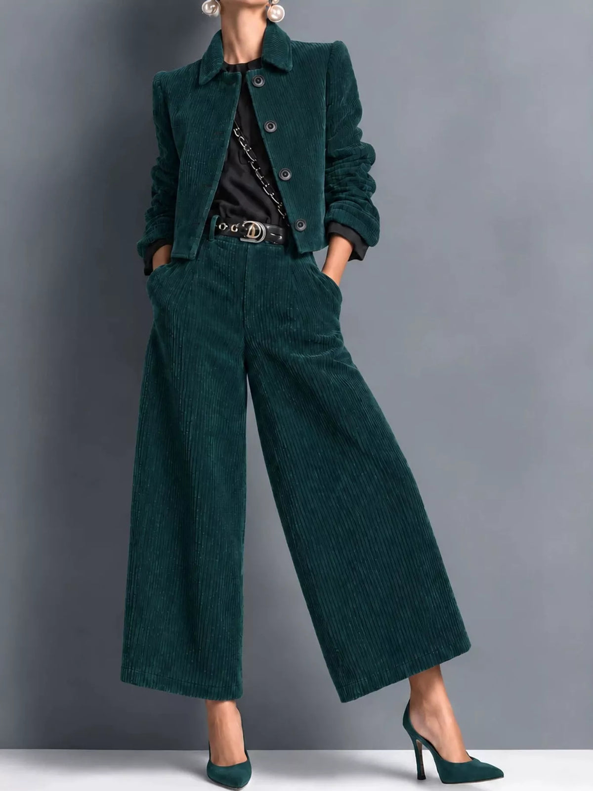 full size corduroy button up blazer and pants set | dropsona - neutral - everyday use