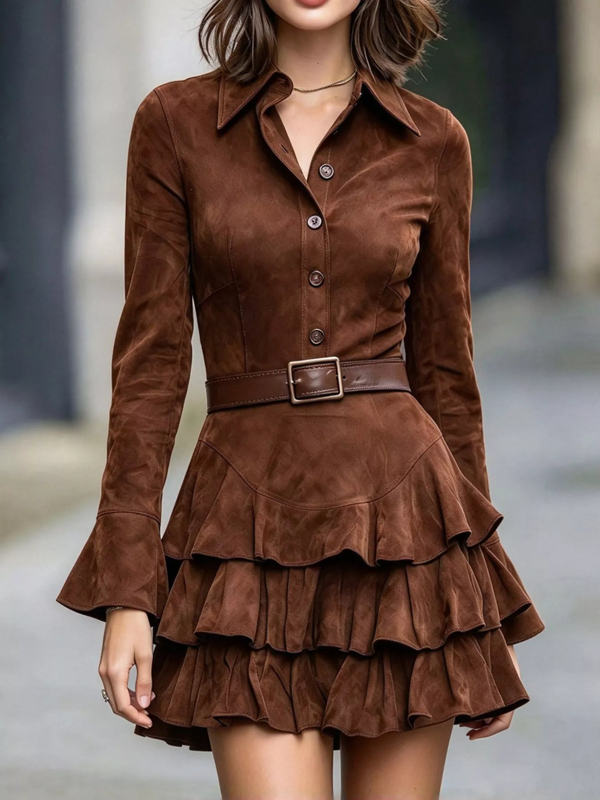 ruffle layered button front mini dress – ruffled fit | dropsona - neutral - everyday use