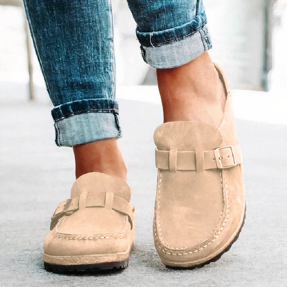 round toe low heel buckle loafers - everyday wear