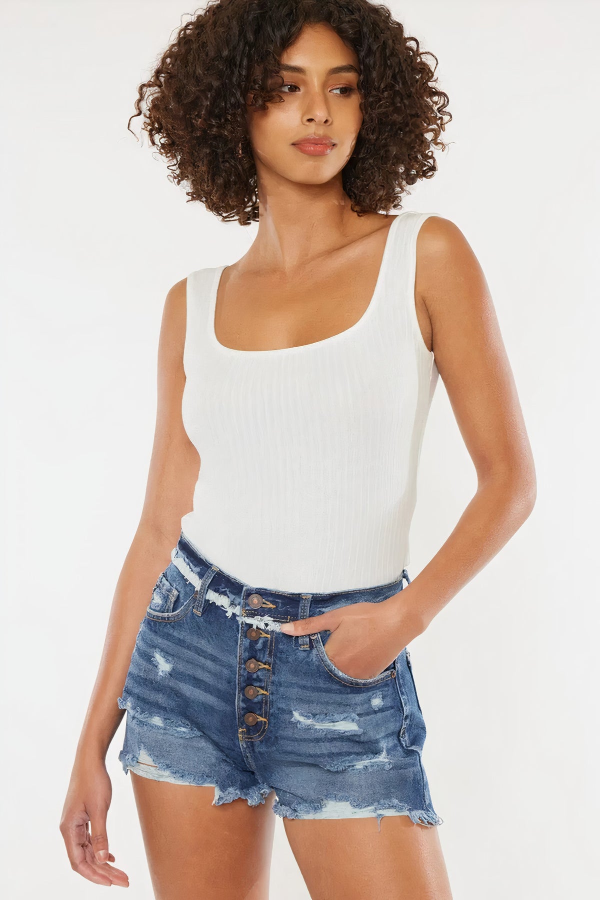 kancan distressed button fly denim shorts - everyday wear