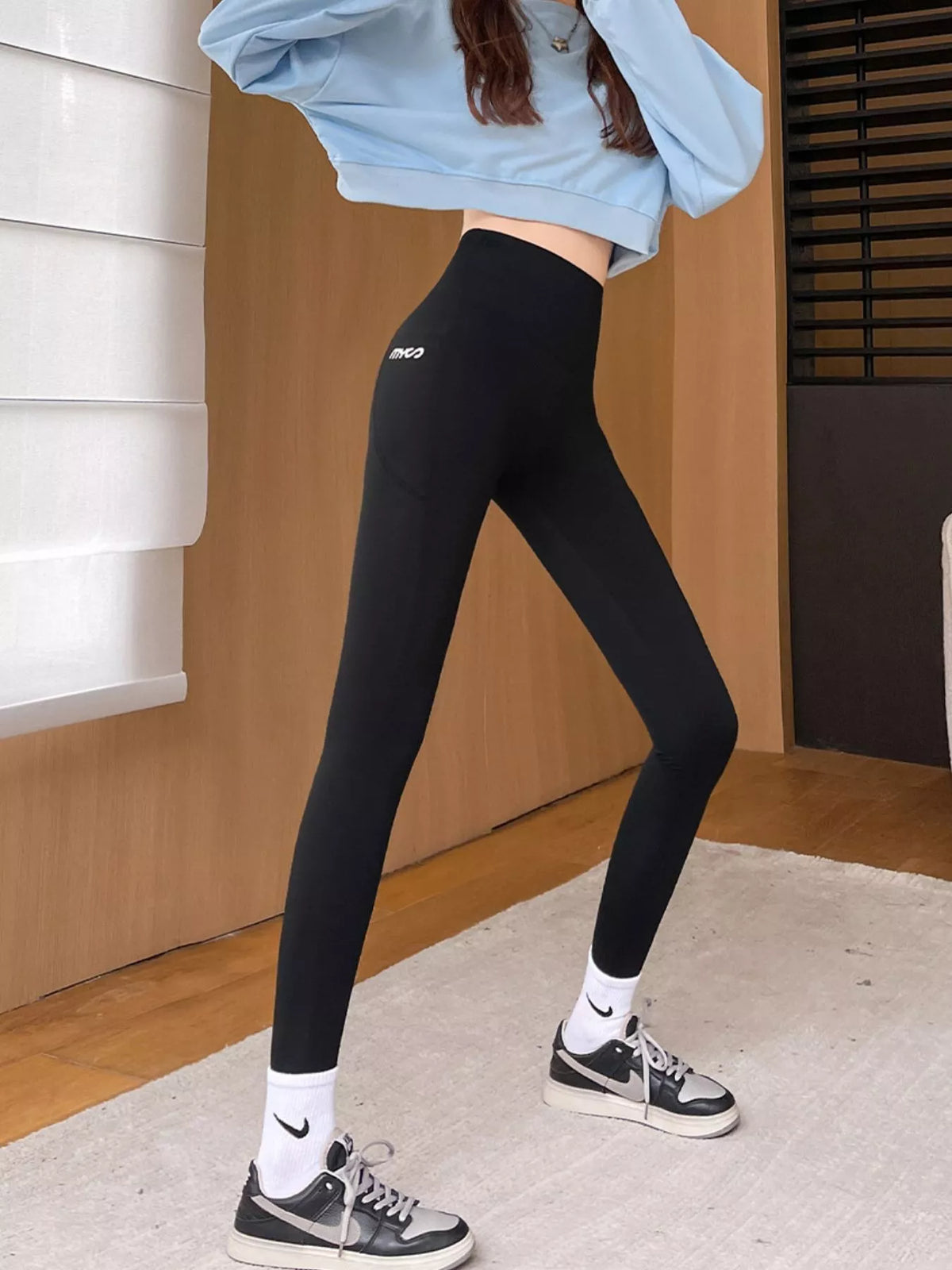 high-waisted tummy control active leggings with side | dropsona - neutral - everyday use