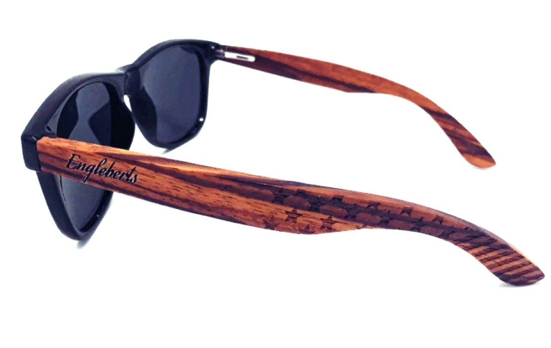 zebrawood sunglasses, stars and bars with wooden case, | dropsona - neutral - front view