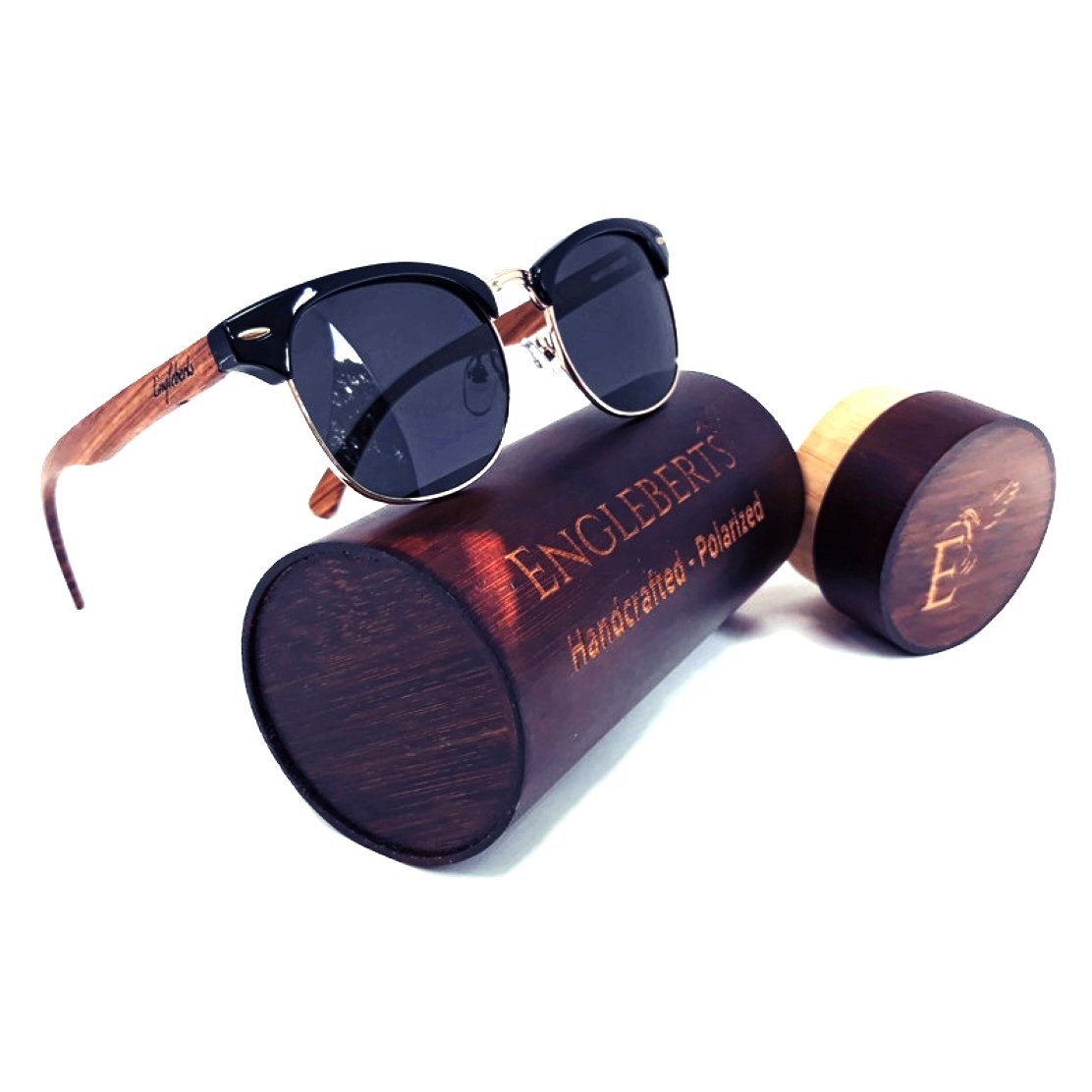 real walnut wood club style sunglasses with bamboo cas | dropsona - neutral - everyday use