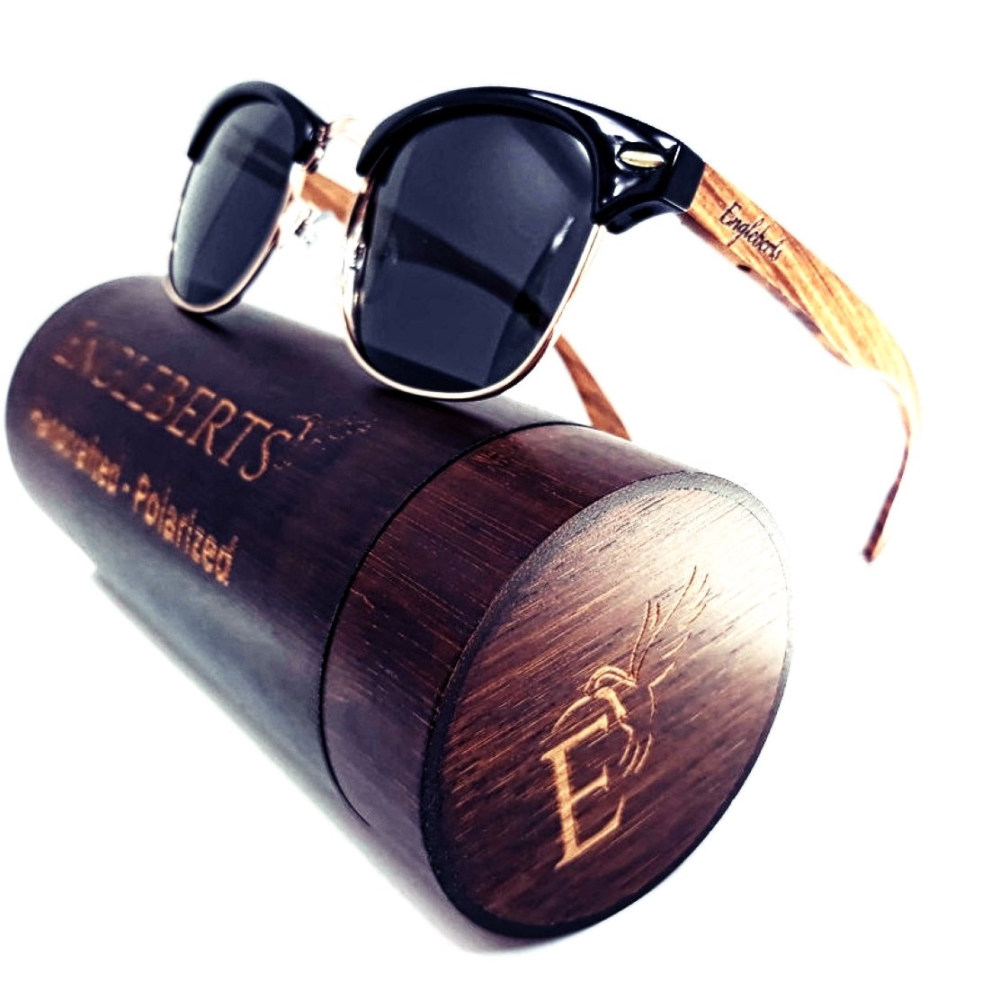 real walnut wood club style sunglasses with bamboo cas | dropsona - neutral - front view