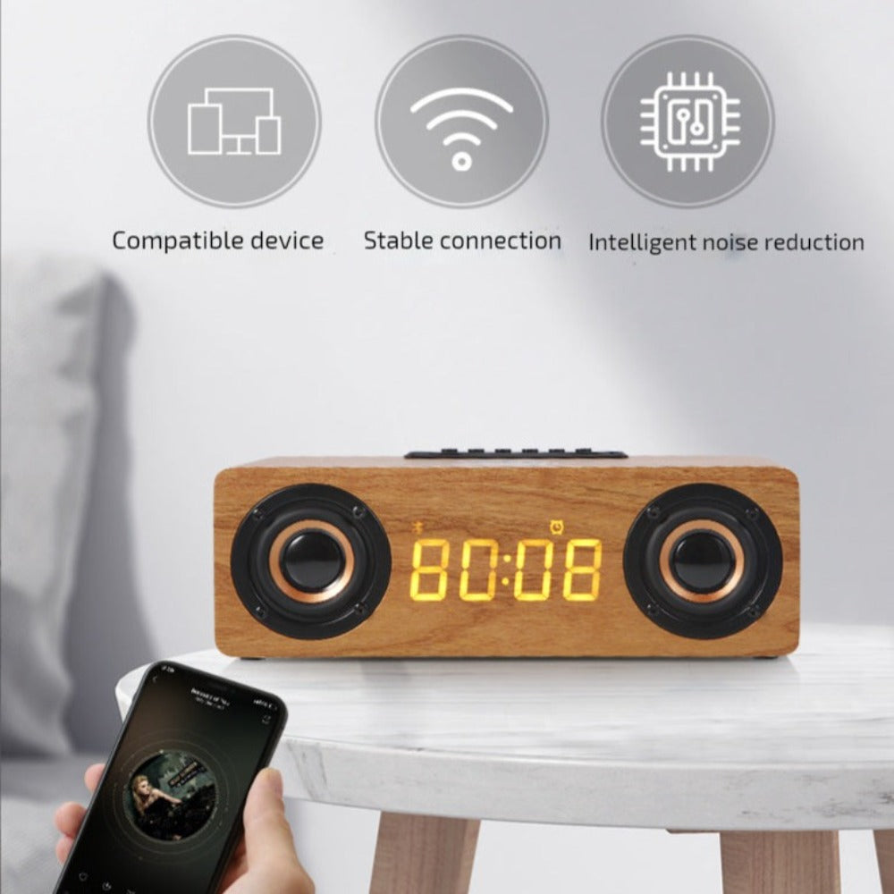 wooden retro theme wireless charger bluetooth speaker | dropsona - neutral - packaging