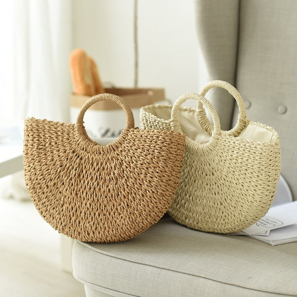 summer top handle semi circle straw bag – set yourself | dropsona - neutral - everyday use