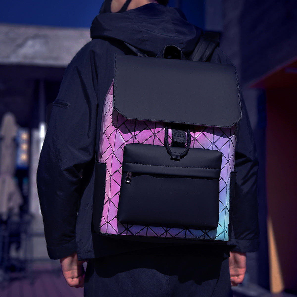 diamond pattern men's large capacity backpack – waterp | dropsona - neutral - material texture