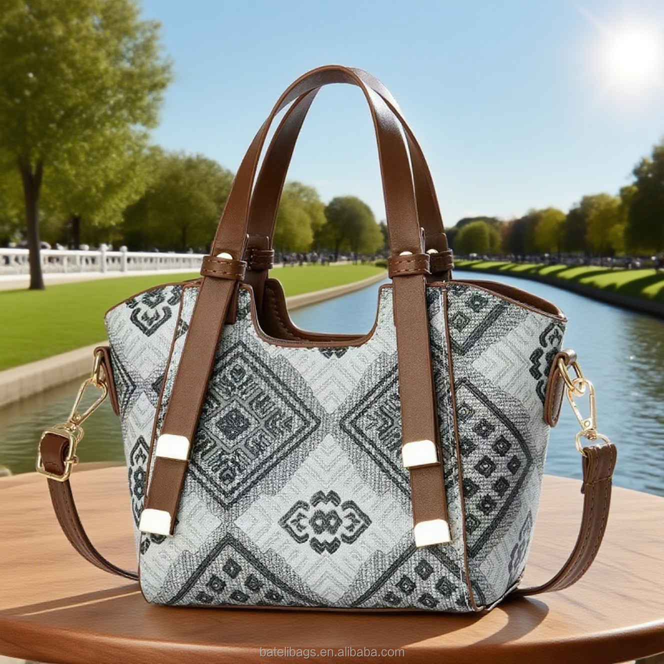 new model monogram boston pillow bag - women sacs main | dropsona - neutral - close-up detail
