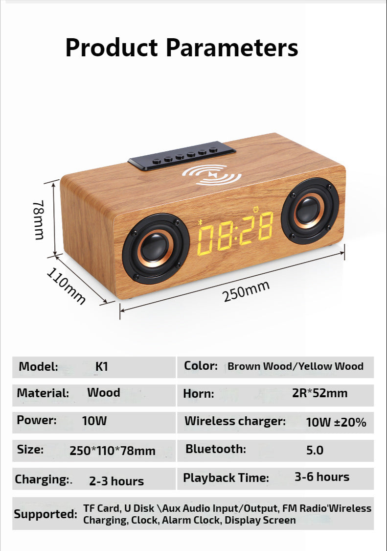 wooden retro theme wireless charger bluetooth speaker | dropsona - neutral - material texture