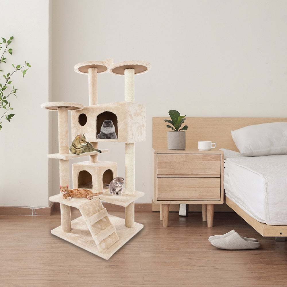 cat climbing sisal rope tower – - large soft and cozy | dropsona - neutral - material texture