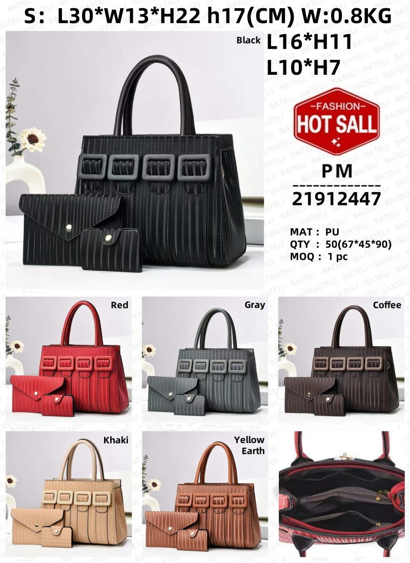 three-piece sets large capacity tote woman handbag – l | dropsona - neutral - close-up detail
