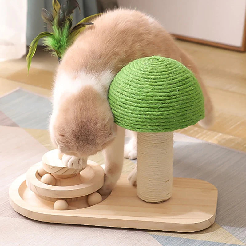 pet tree scratching post with toy – - scratch post, fe | dropsona - neutral - front view