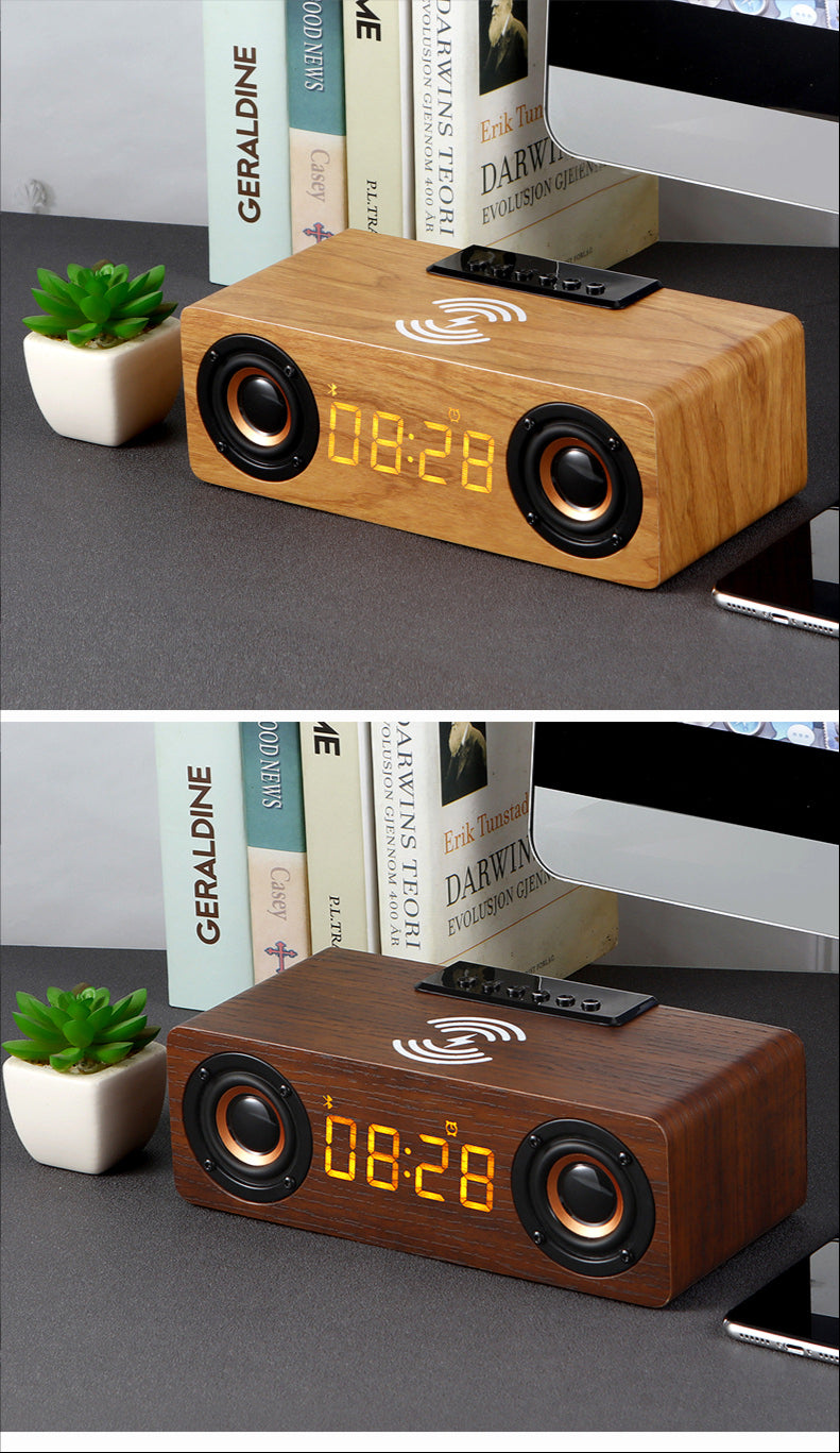 wooden retro theme wireless charger bluetooth speaker | dropsona - neutral - size reference