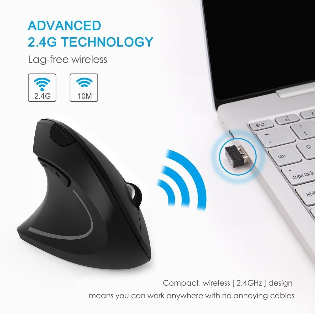 2.4g wireless ergonomic vertical mouse – ergonomically | dropsona - neutral - size reference