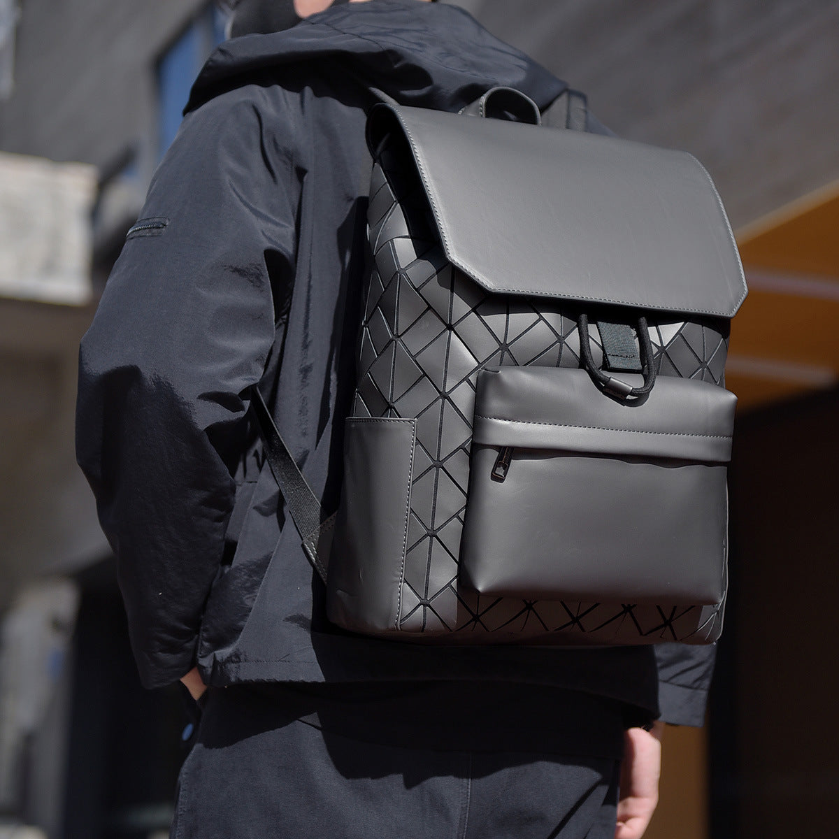 diamond pattern men's large capacity backpack – waterp | dropsona - neutral - usage example