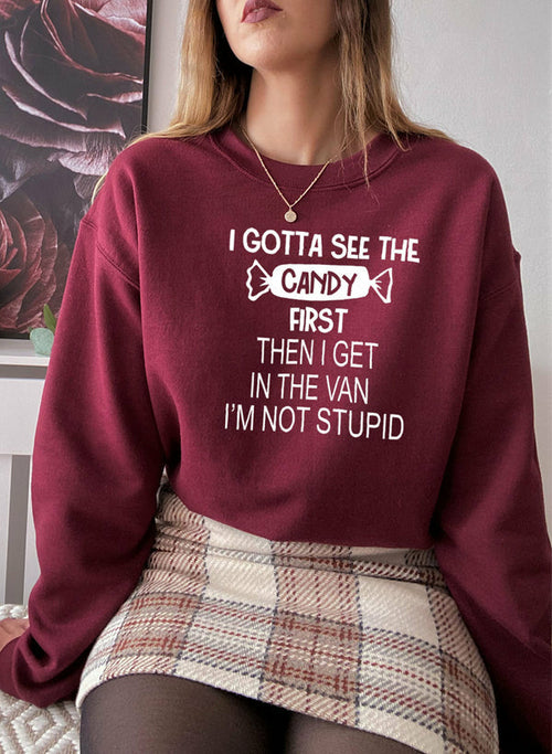 i gotta see the candy first sweat shirt – shop cool sw | dropsona - neutral - material texture