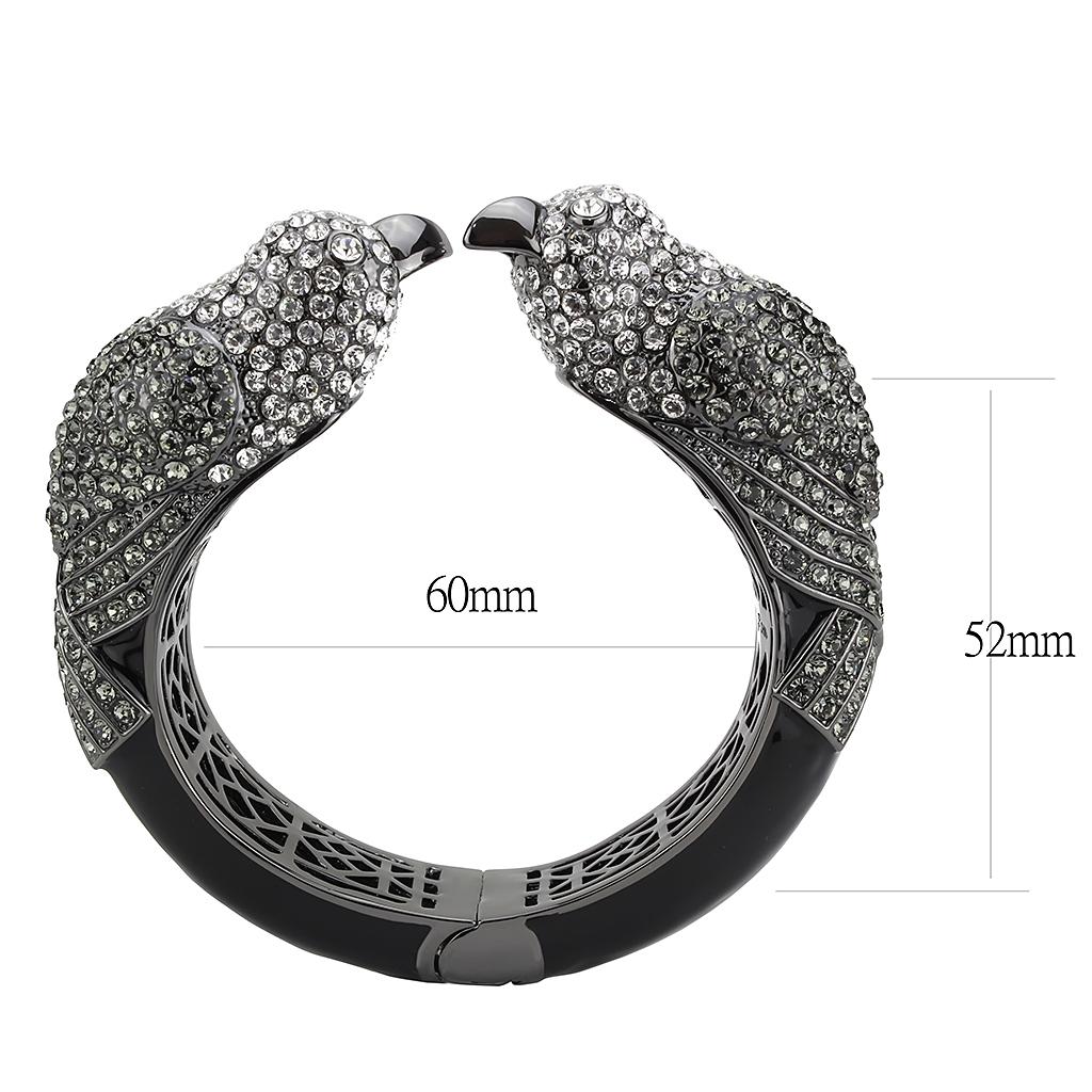 lo4333 - ruthenium brass bangle with top grade crystal | dropsona - neutral - close-up detail