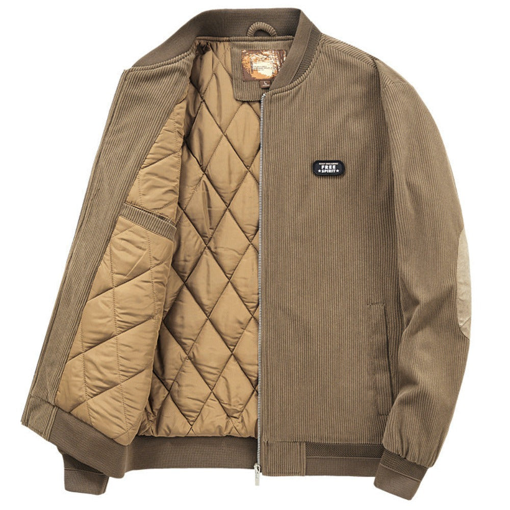 mens round collar winter zipped up elbow patch jacket | dropsona - neutral - everyday use