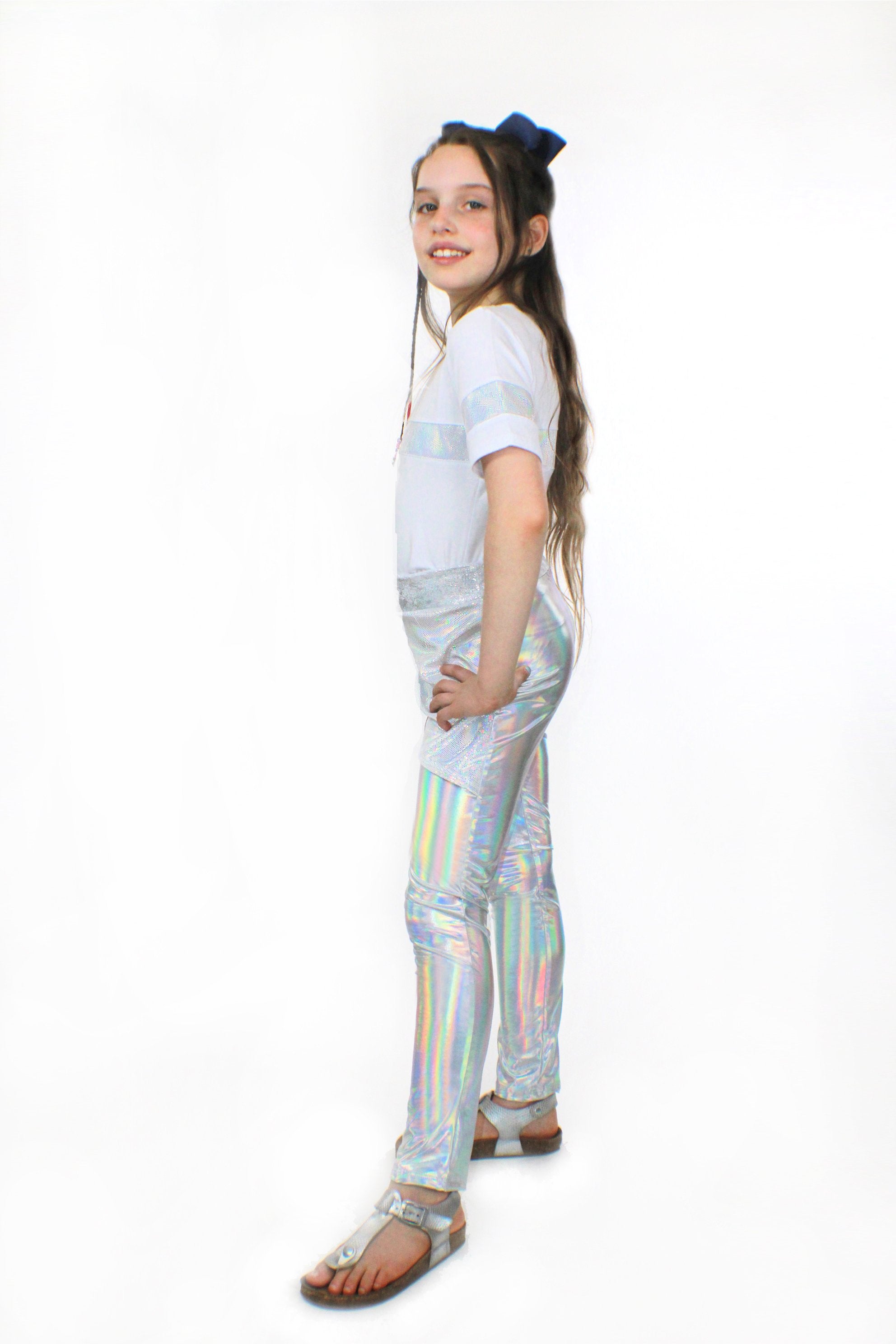 stella, bamboo jersey and holographic sequin top stell | dropsona - neutral - front view