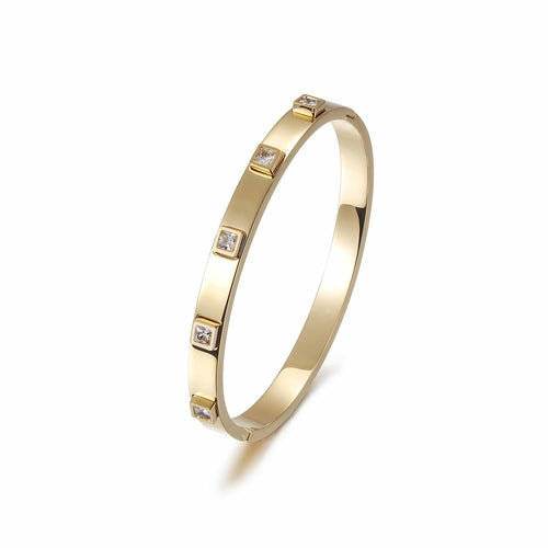 metal stone hinged bangle – all of our pieces are made | dropsona - neutral - front view
