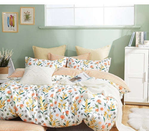 estella orange floral 100% cotton reversible comforter | dropsona - neutral - size reference